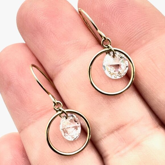 14K Yellow Gold Womens Earrings Cubic Zirconia Chandelier Pierced 2.1 Grams - Picture 1 of 4